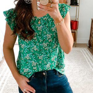 LOFT Ruffle Sleeve Mixed Media Top